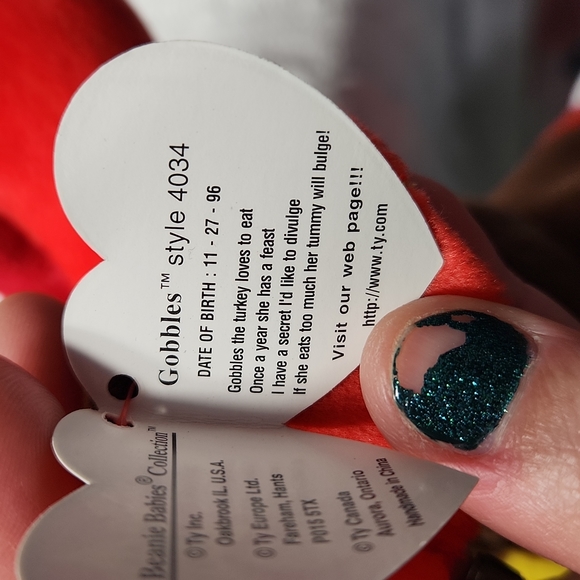 🕸Vintage Ty Beanie Baby Original Gobbles The Turkey 1996 - Picture 10 of 14